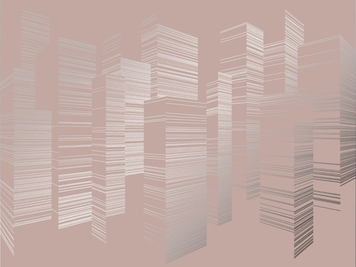 графика, розовая, линии, с серебром, город, сити