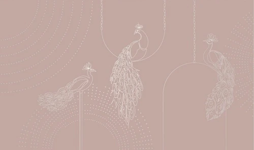 графика, розовая, павлин, линии, с серебром