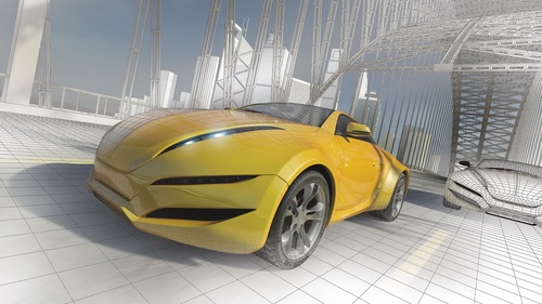 машина, спорткар, желтая, 3d, мост, город, чертеж, архитектура, современные, урбанистика, для подростков, в детскую, графика, для комнаты мальчика, авто, стильные