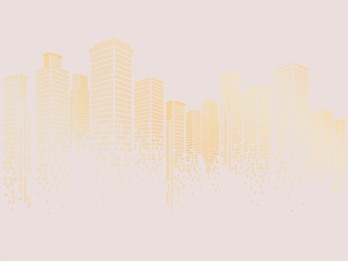 графика, розовая, светлая, золотые линии, город, мегаполис
