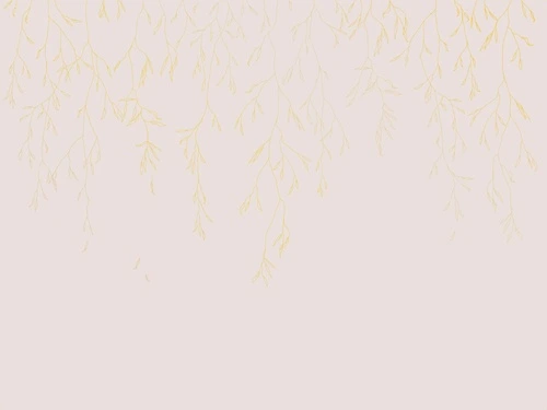 графика, розовая, светлая, золотые линии, золотые листья, ветки, листья