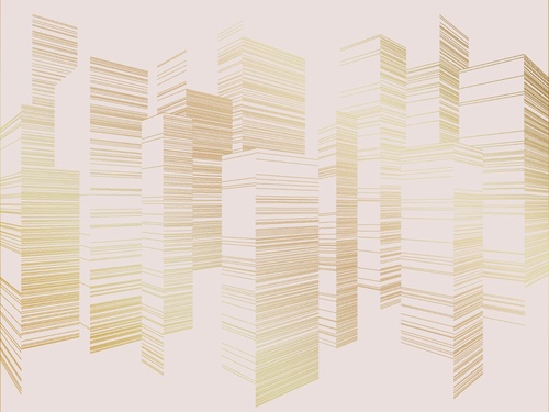 графика, розовая, светлая, золотые линии, город, сити