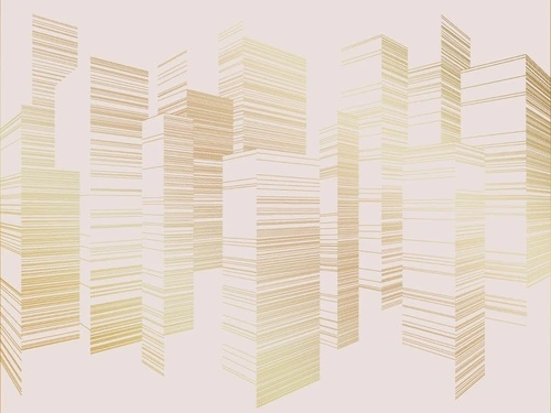 графика, розовая, светлая, золотые линии, город, сити