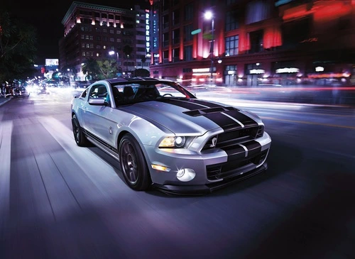 ночной город, спортивный автомобиль, мустанг, скорость, движение, световые эффекты, динамичные, неоновые огни, для мальчиков, в подростковую комнату, стильные, урбанистика, авто, серые, эффектные