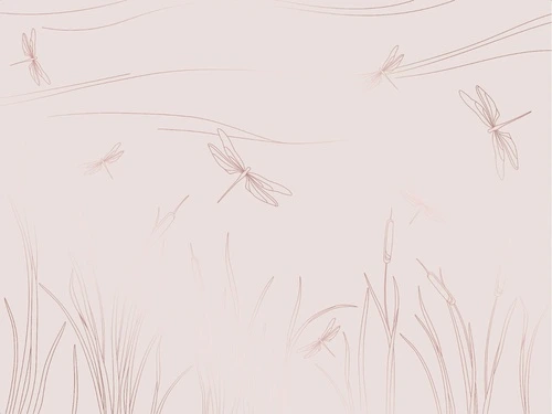 графика, розовая, светлая, медные обои, медный цвет обоев, трава, стрекозы