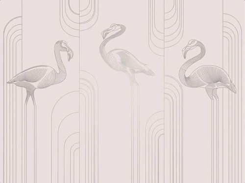 графика, розовая, светлая, с серебром, фламинго