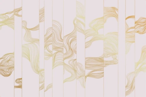графика, розовая, светлая, белая, золотые линии, волны, вертикальные