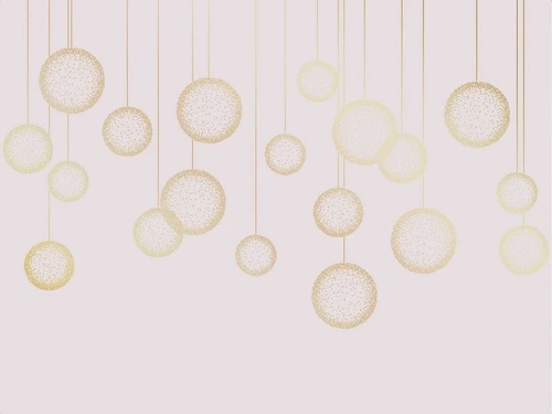 графика, розовая, белая, золотые линии, вертикальные линии, шары