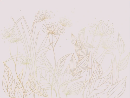 графика, розовая, белая, золотые линии, трава, золотые листья