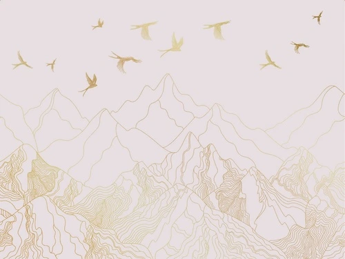 графика, розовая, белая, светлая, горы, птицы