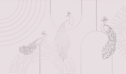 графика, светлая, белая, розовая, с серебром, павлины