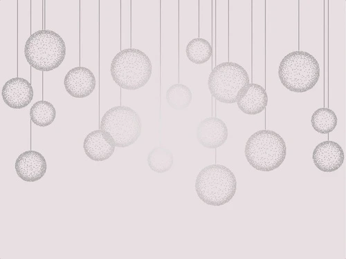 графика, белая, вертикальные линии, шары, с серебром