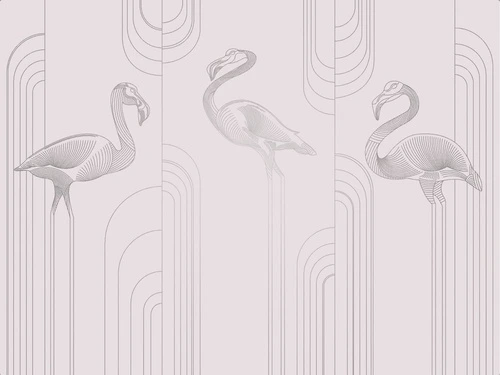 графика, белая, с серебром, фламинго