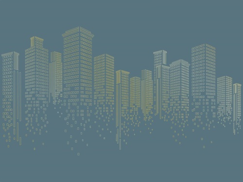 графика, золотые линии, город, мегаполис, сити, бирюзовые, темные