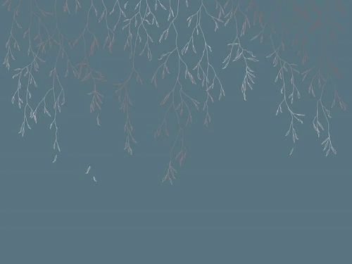 графика, медные, линии, ветки, листья, бирюзовые, темные, ветки наверху