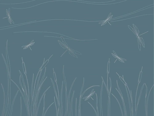 графика, с серебром, линии, трава, стрекоза, бирюзовые, темные