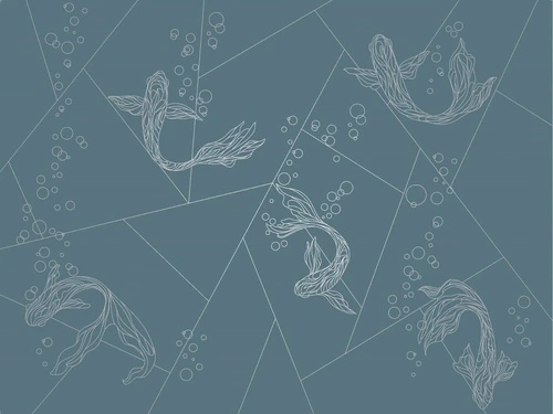 графика, с серебром, рыбы, линии, бирюзовые, темные