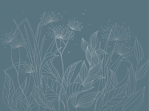 графика, с серебром, линии, трава, листья, бирюзовые, темные