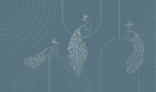 графика, с серебром, павлины, бирюзовые, темные