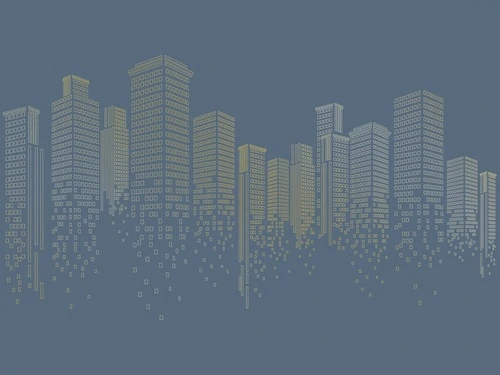 графика, золотые линии, город, сити, мегаполис, синие, темные