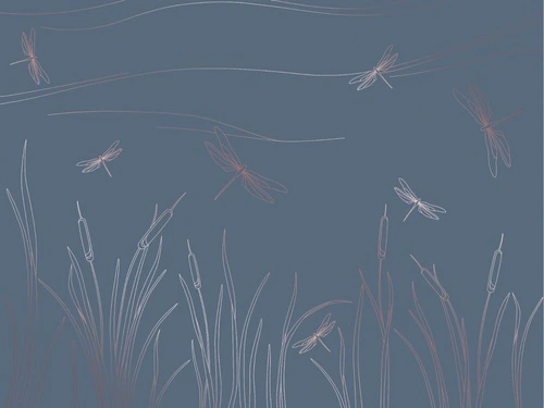 графика, медные, трава, стрекоза, темная, синяя