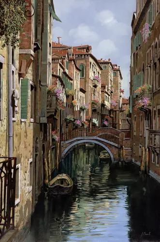 вода, цветы, бежевые, дома, розовые, здания, окна, улица, мостики, венеция, город, река, коричневые, лодки, мосты