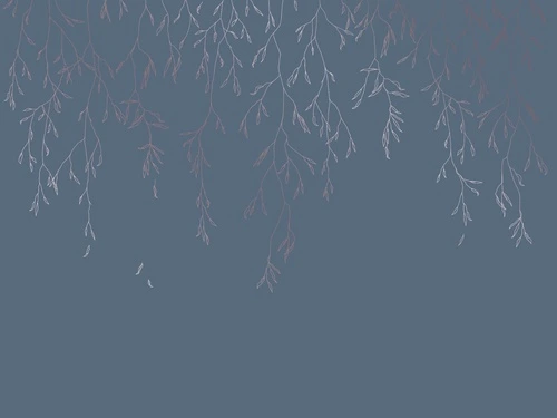 графика, медные, ветки, листья, синяя, темная, темно-синяя