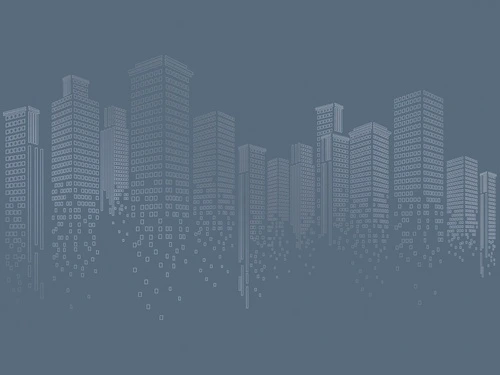 графика, в офис, в кабинет, с серебром, город, сити, мегаполис, синяя, темная, темно-синяя