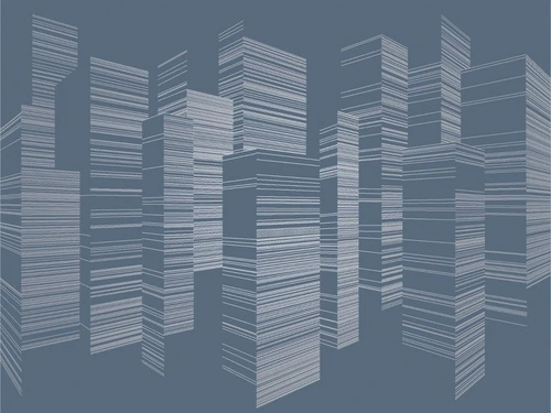 графика, серебряные линии, геометрия, с серебром, город, улица, высотные дома, синяя, темная