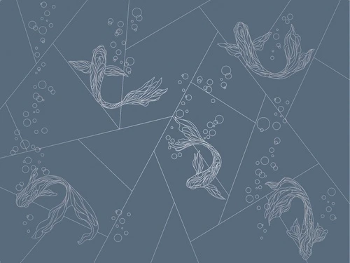 графика, с серебром серебряная, рыбы, синяя, темная