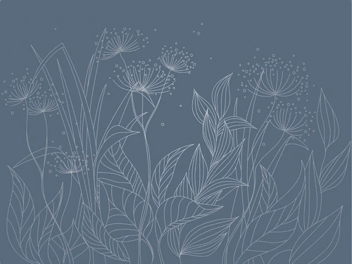 графика, с серебром, серебряные линии, серебро, трава, листья, синяя, темная