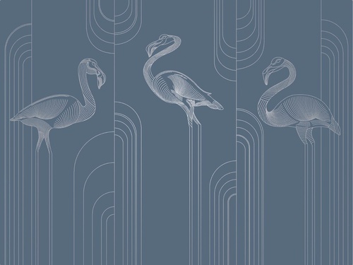 графика, с серебром, фламинго, синяя, темная