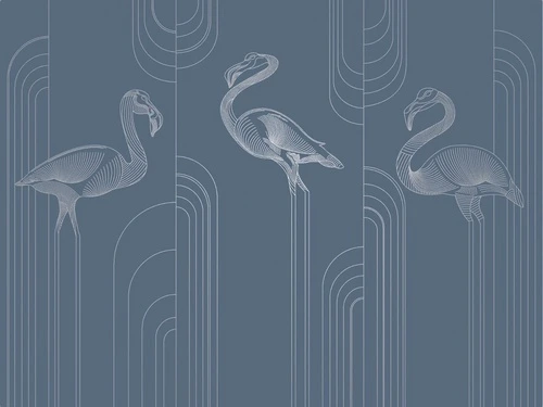 графика, с серебром, фламинго, синяя, темная