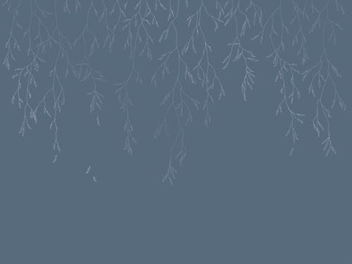 графика, с серебром, ветки, листья, синяя, темная