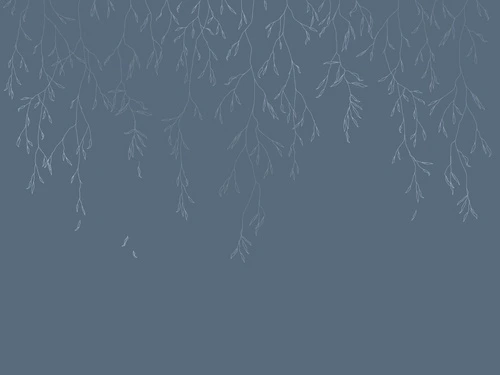 графика, с серебром, ветки, листья, синяя, темная