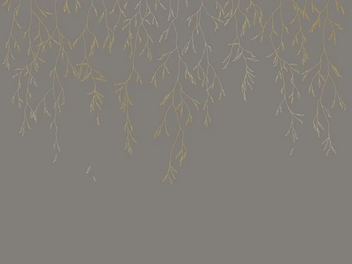 графика, золотые линии, золотые листья, ветки, в спальню, коричневая, темная