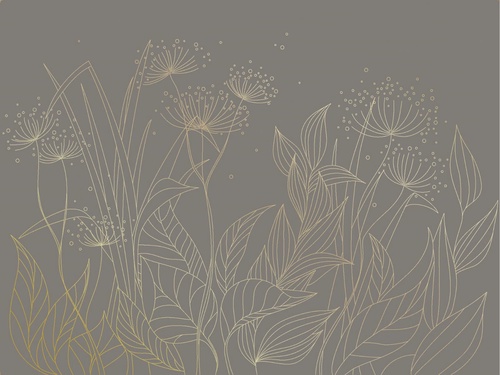 графика, золотые линии, трава, золотые листья, темные, коричневые