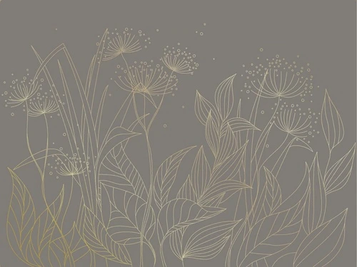 графика, золотые линии, трава, золотые листья, темные, коричневые