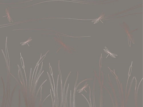 графика, медные, линии, трава, стрекозы, коричневая, темная