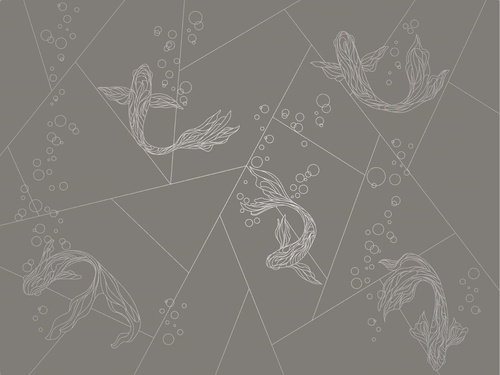 графика, с серебром, рыбы, коричневая, темная