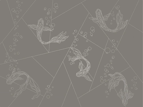 графика, с серебром, рыбы, коричневая, темная