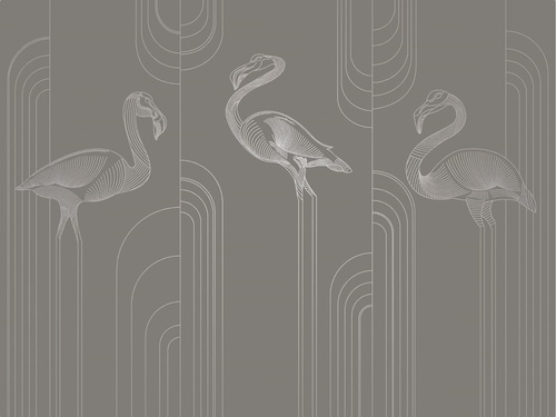 графика, с серебром, фламинго, коричневая, темная