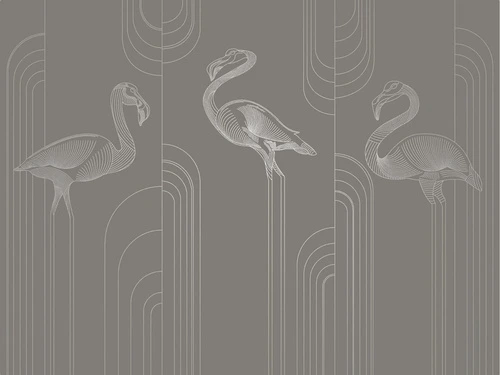 графика, с серебром, фламинго, коричневая, темная