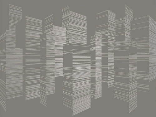 графика, с серебром, город, улица, высотные здания, коричневая, темная