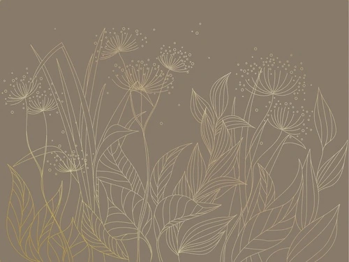 графика, золотые линии, золотые листья, трава, темно коричневая, темная