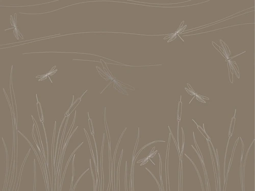 графика, с серебром, линии, трава, стрекоза, темно коричневая, темная