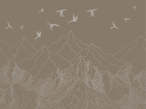 графика, с серебром, горы, птицы, в гостиницу, мужские, темно коричневая, темная