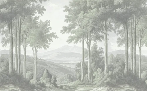 пейзаж, деревья, горы, светло зеленые