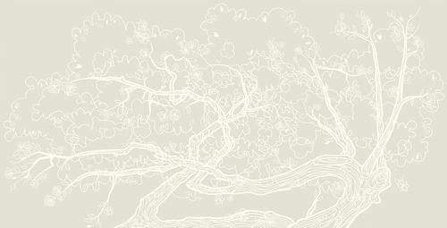 графика, дерево на стену, кремовая, нежная