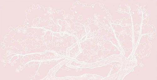 графика, дерево на стену, персиковая, розовая